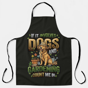Gartenhund, wenn es Hunde und Gartenarbeit beinhal Schürze