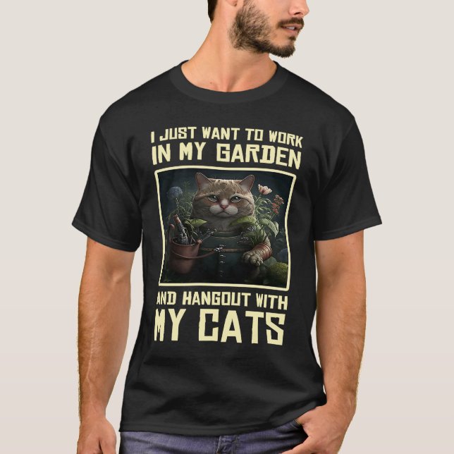 Gartenkatze Kitten Gartenarbeit Landschaftsgärtner T-Shirt (Vorderseite)