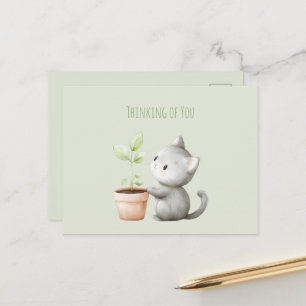 Gartenkatze mit Pflanze In Gedanken bei Dir Postkarte