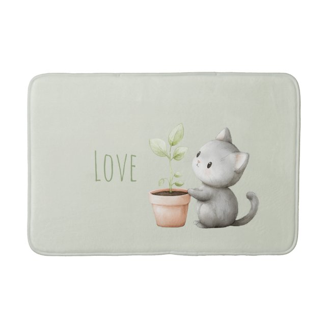 Gartenkatze mit Pflanzenliebe Badematte (Vorderseite)