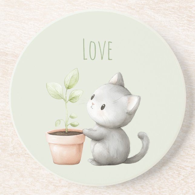 Gartenkatze mit Pflanzenliebe  Getränkeuntersetzer (Vorne)