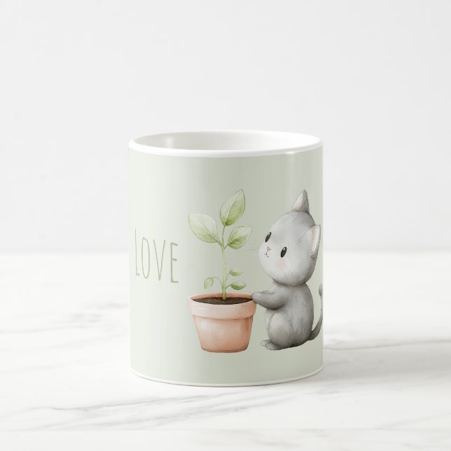 Gartenkatze mit Pflanzenliebe Kaffeetasse (Mittel)