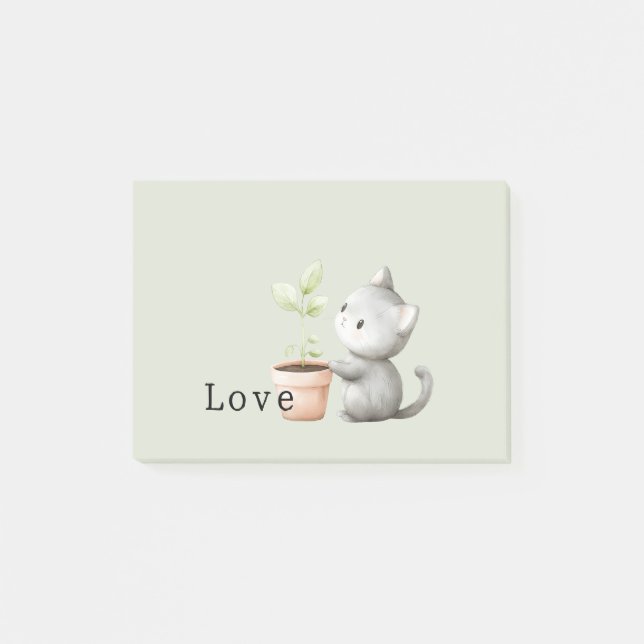 Gartenkatze mit Pflanzenliebe Post-it Klebezettel (Vorderseite)