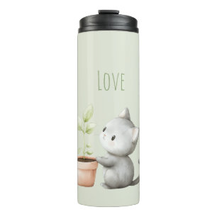 Gartenkatze mit Pflanzenliebe Thermosbecher