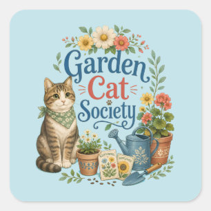Gartenkatzen-Gesellschaft Cottagecore Florales Quadratischer Aufkleber