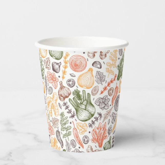 Gartenküche Gemüsemuster Pappbecher (Vorderseite)