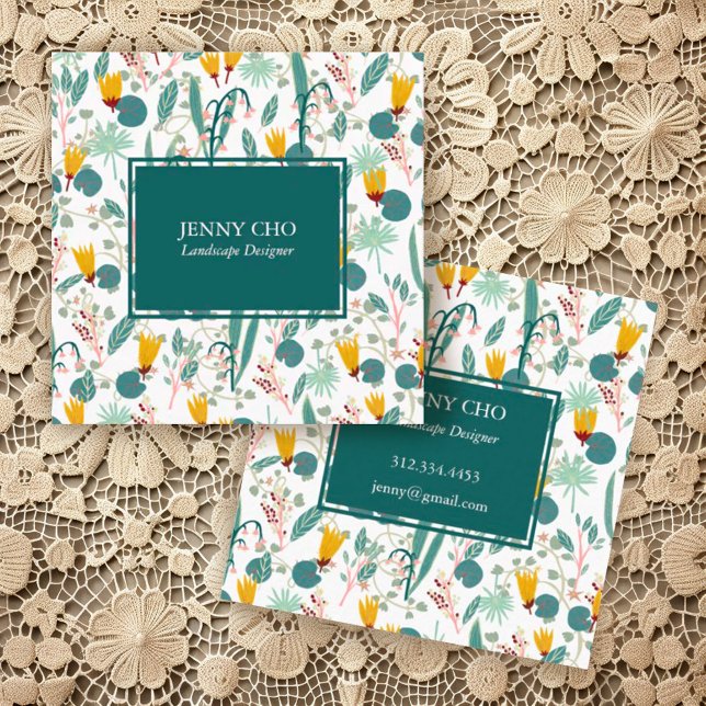 Gartenlandschaften Garten Pflanze Moderne Cool Quadratische Visitenkarte (Sweet handmade botanical pattern on these custom square business cards)