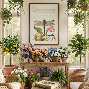 Gartenleben, Schmetterling, Birne, Nelke und Insek Poster