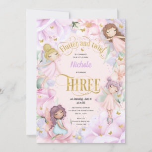 Gartenmärchen mit rosa lila Blume, 3. Geburtstag Einladung