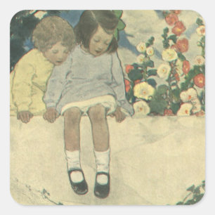 Gartenmauer Jessie Willcox Smith, Vintage Kinder Quadratischer Aufkleber