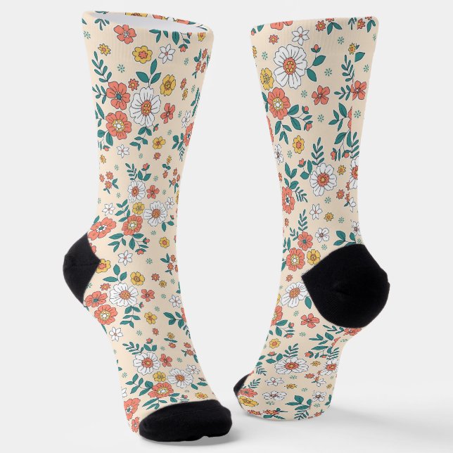 Gartenmuster für Korallenblumen Socken (Gewinkelt)