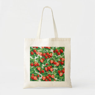 Gartenmuster mit geschnittenen Erdbeeren Tragetasche