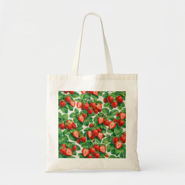 Gartenmuster mit geschnittenen Erdbeeren Tragetasche (Vorne)