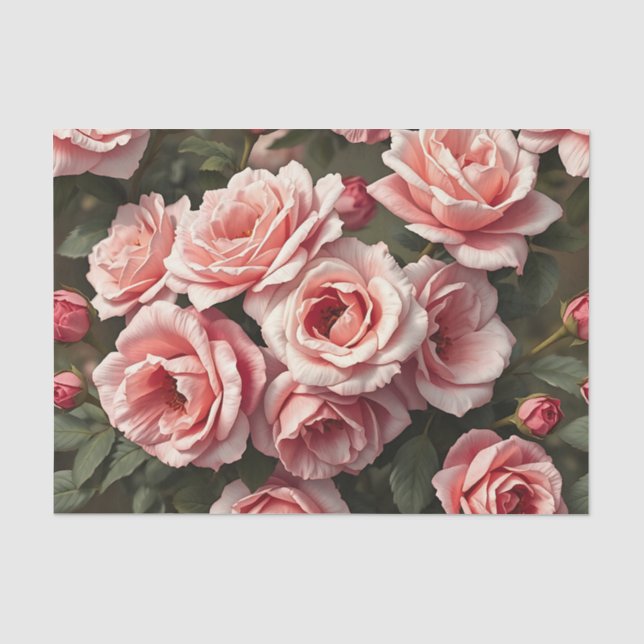 Gartenmuster mit launischen rosa Rosen Seidenpapier (Vorderseite)