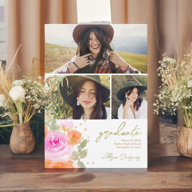 Gartenorange Wildblumen 3 Foto Abschluss Ankündigung (Garden orange wildflowers 3 photos graduation announcement)