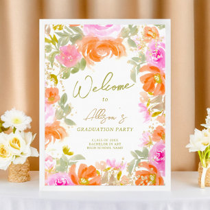 Gartenorange Wildblumen willkommen Abschluss Poster