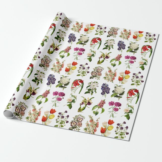 Gartenparadies Vintage Blume Botanische Schrift Geschenkpapier (Ungerollt)