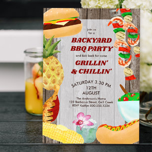 Gartenparty mit BBQ Rustikales Chillen und Grillen Einladung