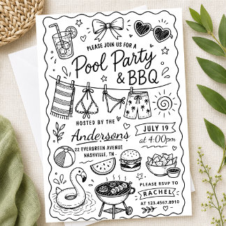 Gartenparty mit Grillfest Sommer Handgezeichnete S Einladung