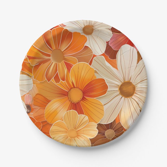 Gartenparty Retro 1970er Stil Pappteller (Vorderseite)