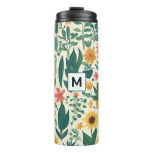 Gartenpflanzen Blumen Monogramm Hübsche Blumenmust Thermosbecher