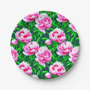 Gartenprint mit rosa Pfingstrosen   Pappteller