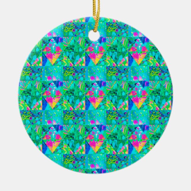Gartenquiltmalerei mit Hydrangea und Blues Keramik Ornament (Vorne)