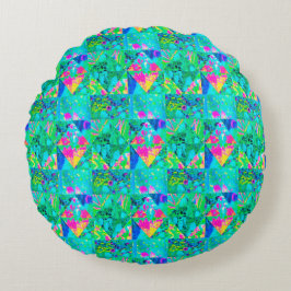 Gartenquiltmalerei mit Hydrangea und Blues Rundes Kissen