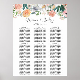 Gartenrosen Floral 9 Tische Hochzeit Sitzordnung Poster