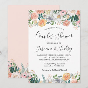 Gartenrosen-Hochzeitspaare-Brautparty Einladung