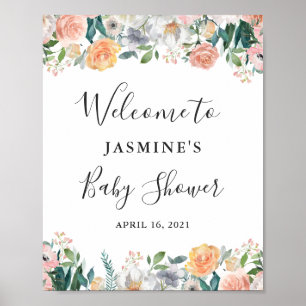 Gartenrosen Pfingstrosen Floral Baby Shower Schild