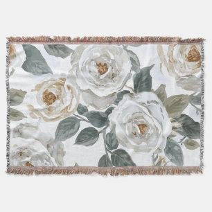 Gartenrosen   Weiße Wasserfarbe Floral Vintage Decke