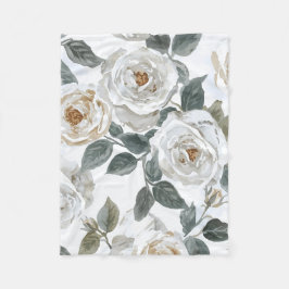 Gartenrosen | Weiße Wasserfarbe Floral Vintage Fleecedecke