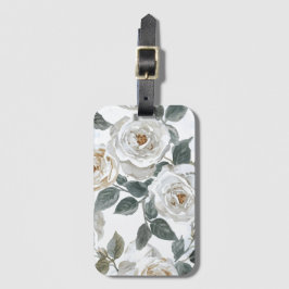 Gartenrosen | Weiße Wasserfarbe Floral Vintage Gepäckanhänger