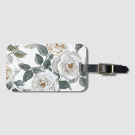Gartenrosen | Weiße Wasserfarbe Floral Vintage Gepäckanhänger