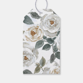 Gartenrosen | Weiße Wasserfarbe Floral Vintage Geschenkanhänger
