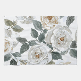 Gartenrosen | Weiße Wasserfarbe Floral Vintage Geschirrtuch