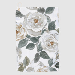 Gartenrosen | Weiße Wasserfarbe Floral Vintage Golfhandtuch