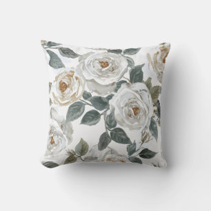 Gartenrosen Weiße Wasserfarbe Floral Vintage Kissen