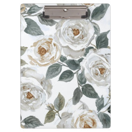Gartenrosen | Weiße Wasserfarbe Floral Vintage Klemmbrett