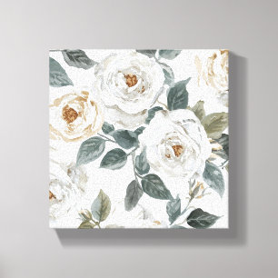 Gartenrosen Weiße Wasserfarbe Floral Vintage Leinwanddruck