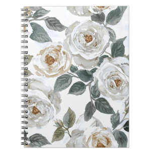 Gartenrosen Weiße Wasserfarbe Floral Vintage Notizblock