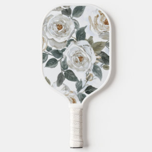 Gartenrosen   Weiße Wasserfarbe Floral Vintage Pickleball Schläger