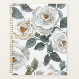 Gartenrosen | Weiße Wasserfarbe Floral Vintage Planer