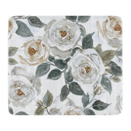 Gartenrosen | Weiße Wasserfarbe Floral Vintage Schneidebrett