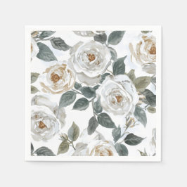 Gartenrosen | Weiße Wasserfarbe Floral Vintage Serviette
