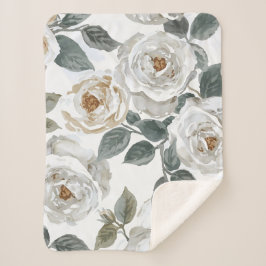 Gartenrosen | Weiße Wasserfarbe Floral Vintage Sherpadecke