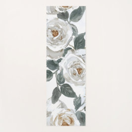 Gartenrosen | Weiße Wasserfarbe Floral Vintage Yogamatte