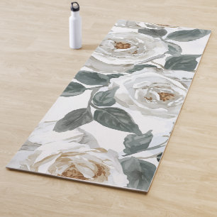 Gartenrosen Weiße Wasserfarbe Floral Vintage Yogamatte