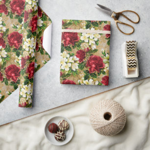 Gartenrote Rosen Geschenkpapier